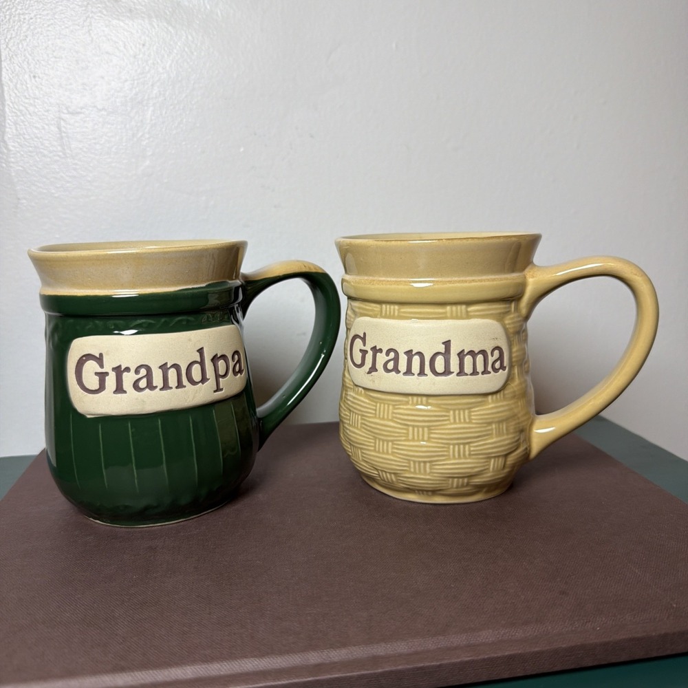 Vintage Cracker Barrel Stoneware Grandpa Grandma Mugs Cottagecore Grandparents